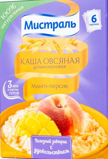 Каша Мистраль овсяная манго-персик к/у 6*40г