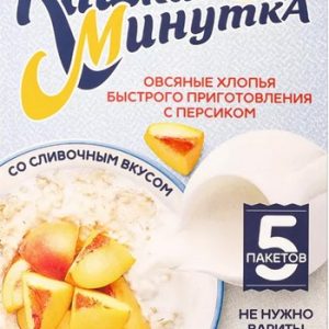 Хлопья Кашка Минутка овсяные с персиком со сливочным вкусом к/у 5*43г/215г