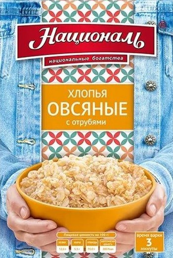 Хлопья Националь овсяные с отрубями к/у 400г