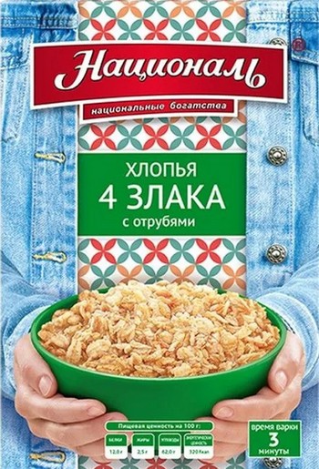 Хлопья Националь 4 злака мелкие с пшеничными отрубями к/у 400г