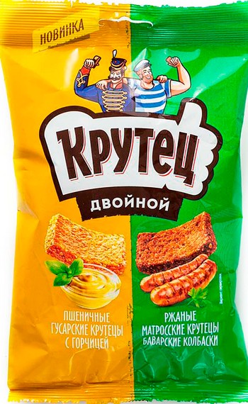 Гренки Крутец Двойной пшен горчица и ржан баварские колбаски м/у 100г