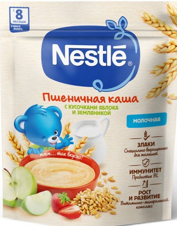 Каша Nestle с/м пшеничная с кус яблока и земляники 8+ м/у 200г