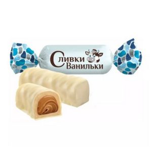Конфеты Сладкий орешек Сливки-Ванильки мягкая карамель в белом шоколаде вес