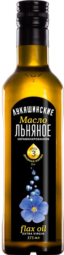 Масло Лукашинские Льняное нерафинированное ст/б 375мл