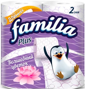 Бумага туалетная Familia Plus волшебный цветок 2-хсл 4шт