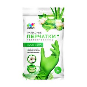 Перчатки Malibri латекс с напылением экстракт Алоэ зеленые р.L