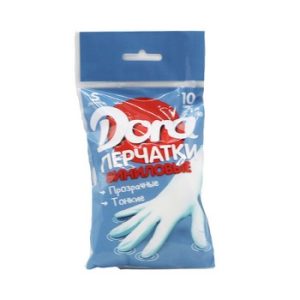 Перчатки Dora универсальные хозяйственные винил белые 10шт р.S