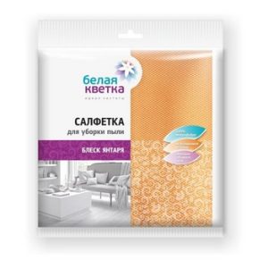 Салфетка д/уборки Белая кветка блеск янтаря микрофибра 32х35см арт.0502
