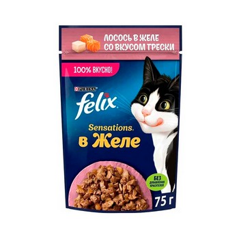 Корм д/кот Felix Sensations лосось-треска желе м/у 75г