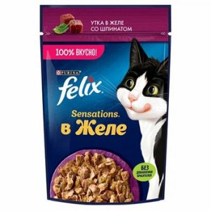 Корм д/кот Felix Sensations утка-шпинат желе м/у 75г