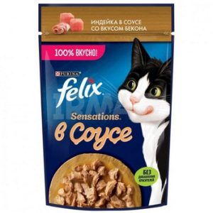 Корм д/кот Felix Sensations индейка-бекон в соусе м/у 75г