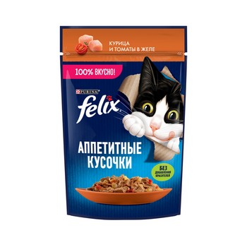 Корм д/кот Felix Аппетитные кусочки курица-томат желе м/у 75г