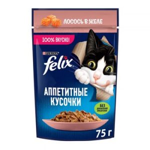 Корм д/кот Felix Аппетитные кусочки лосось желе м/у 75г