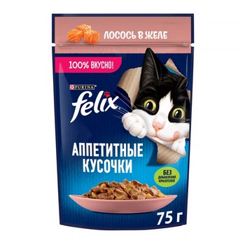 Корм д/кот Felix Аппетитные кусочки лосось желе м/у 75г