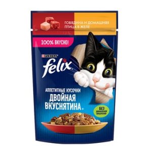 Корм д/кот Felix Двойная вкуснятина говядина-птица желе м/у 75г