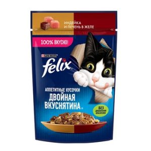 Корм д/кот Felix Двойная вкуснятина индейка-печень желе м/у 75г