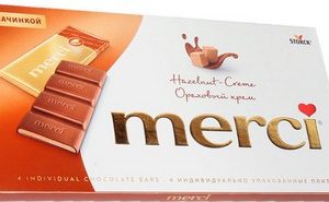 Шоколад Merci молочный с начинкой из орехового крема 112г